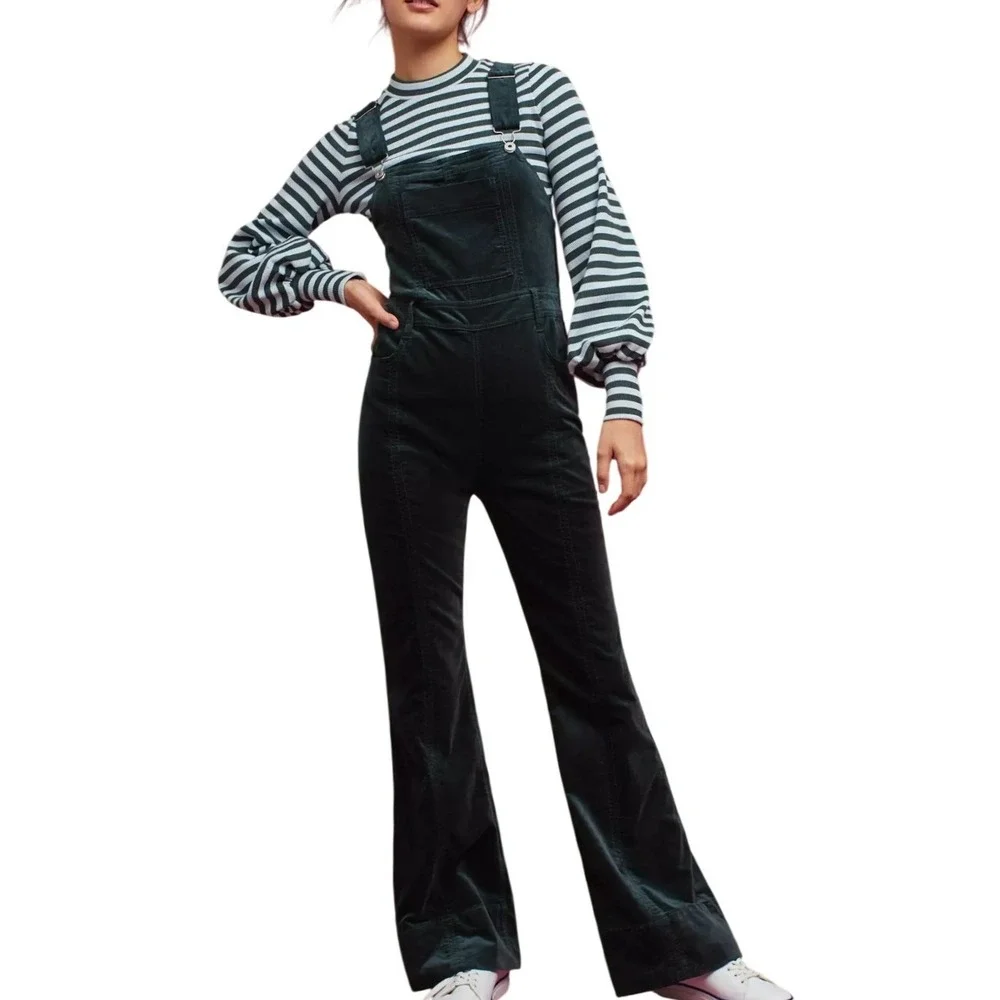 Pilcro Anthropologie Black‎ Corduroy Flare Pant Overalls Jumpsuit Womens 25 XS
